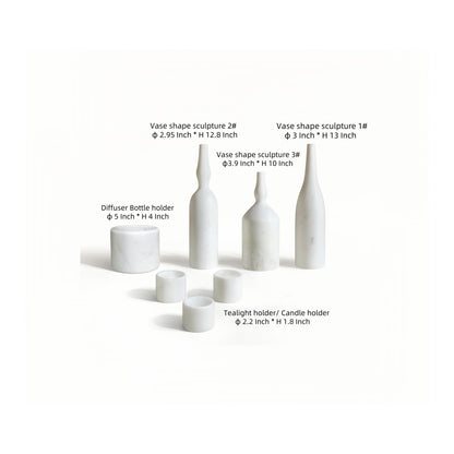 Luxury Natural Marble Living Room Accessories Set, 7 Pieces, Genuine Real Marble - White