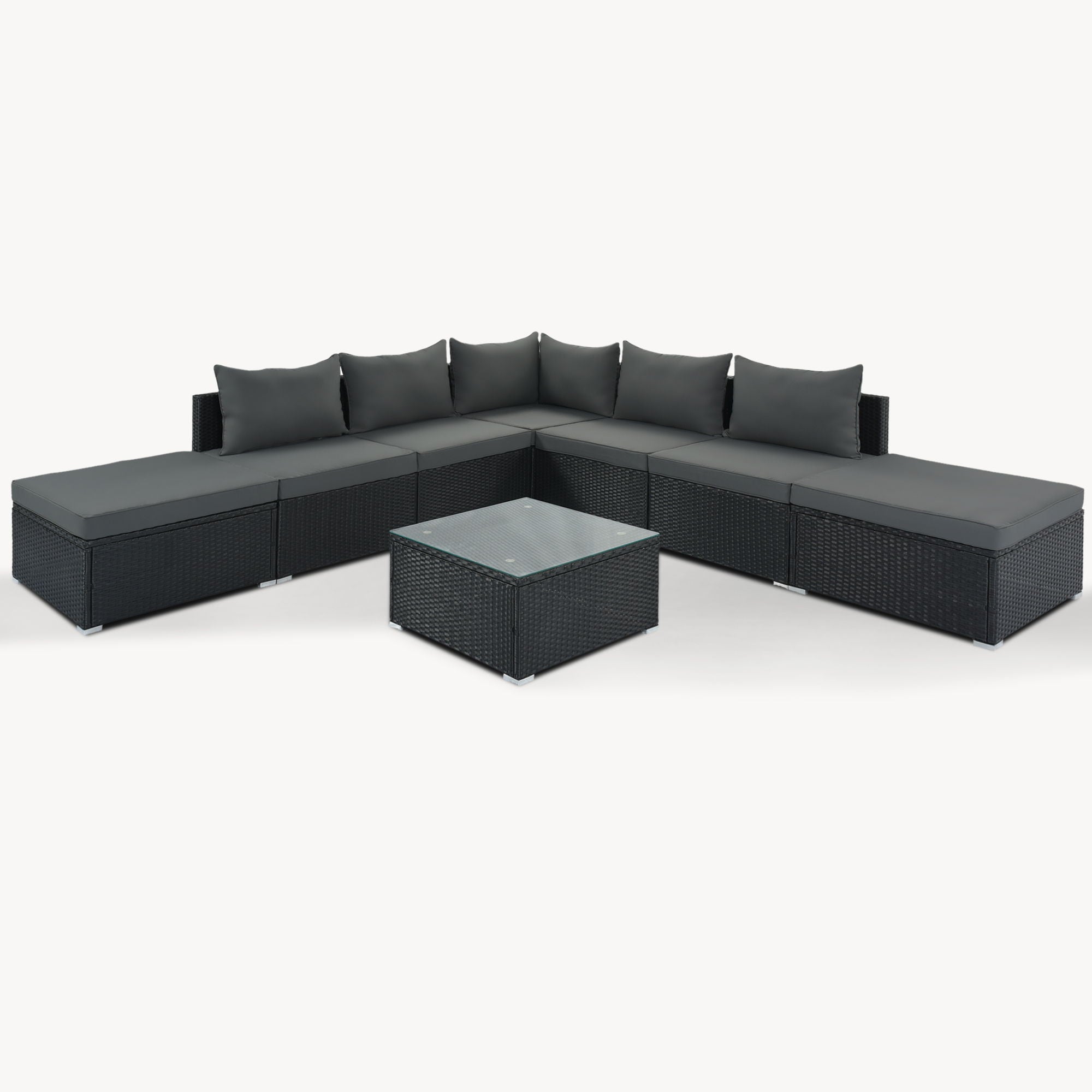 8 Pieces Outdoor Patio Furniture Sets, Garden Conversation Wicker Sofa Set, Single Sofa Combinable - Gray / Black