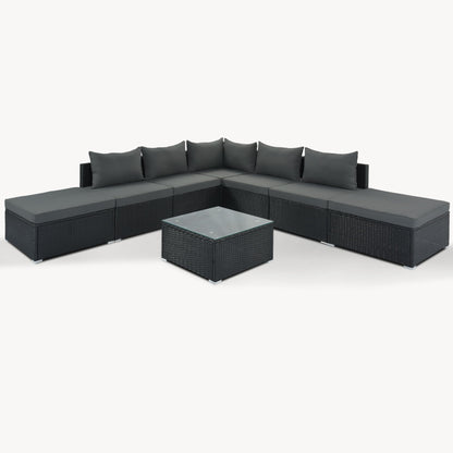 8 Pieces Outdoor Patio Furniture Sets, Garden Conversation Wicker Sofa Set, Single Sofa Combinable - Gray / Black