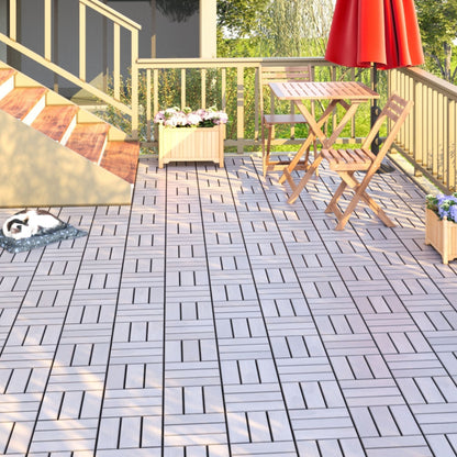 10 Piece Interlocking Deck Tiles Checker Pattern, Square Acacia Hardwood Outdoor Flooring For Patio, Bancony, Pool Side - Light Gray
