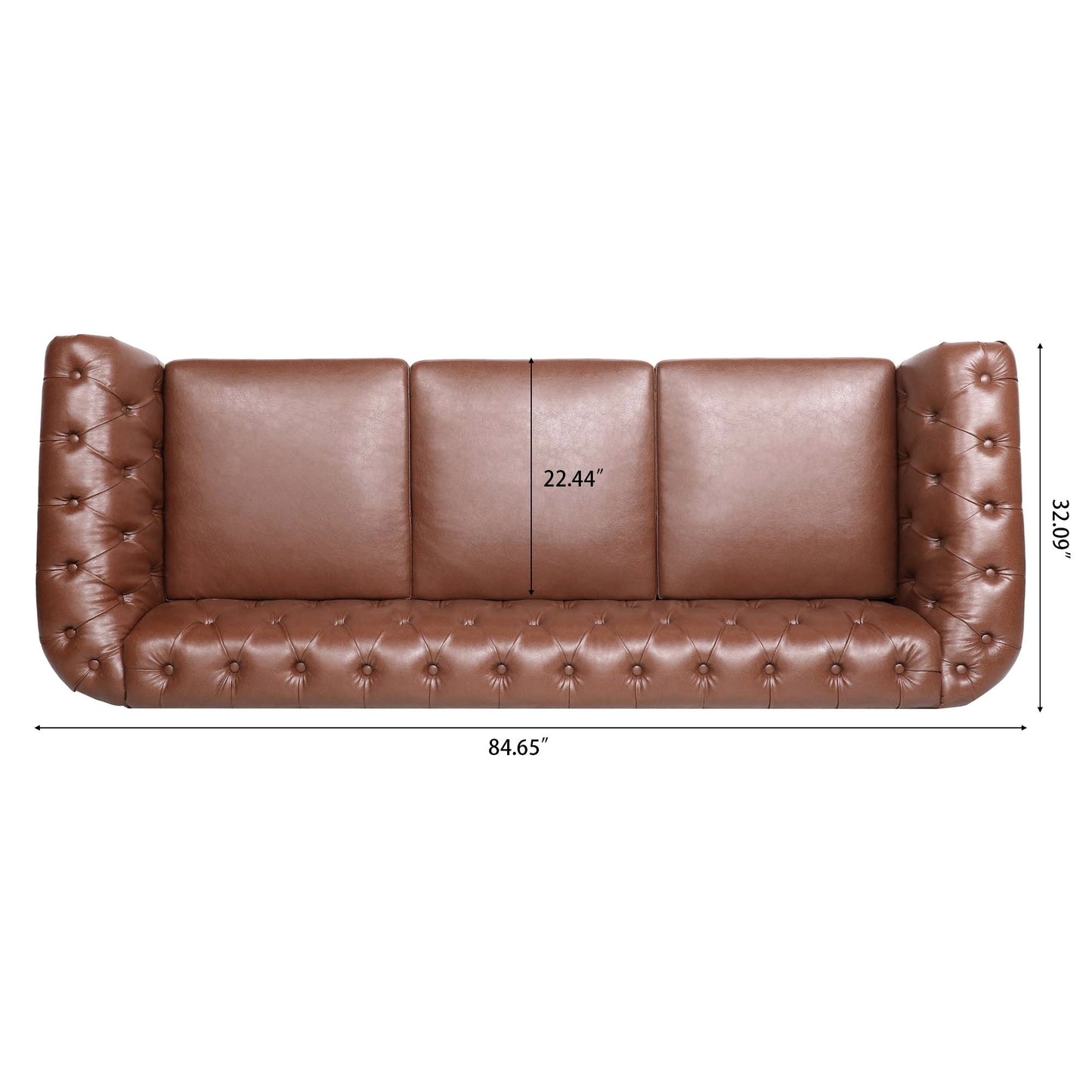 Rolled Arm Chesterfield Three Seater Sofa - Brown
