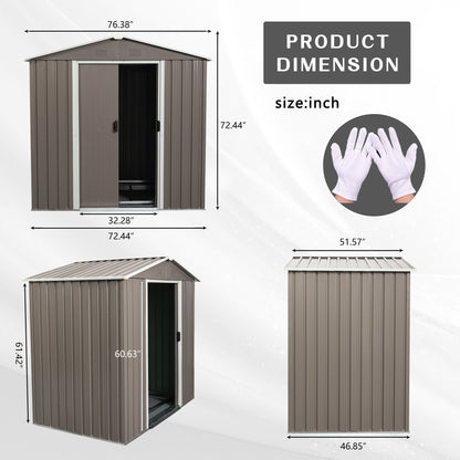 6Ft x 5Ft Outdoor Metal Storage Shed - Gray