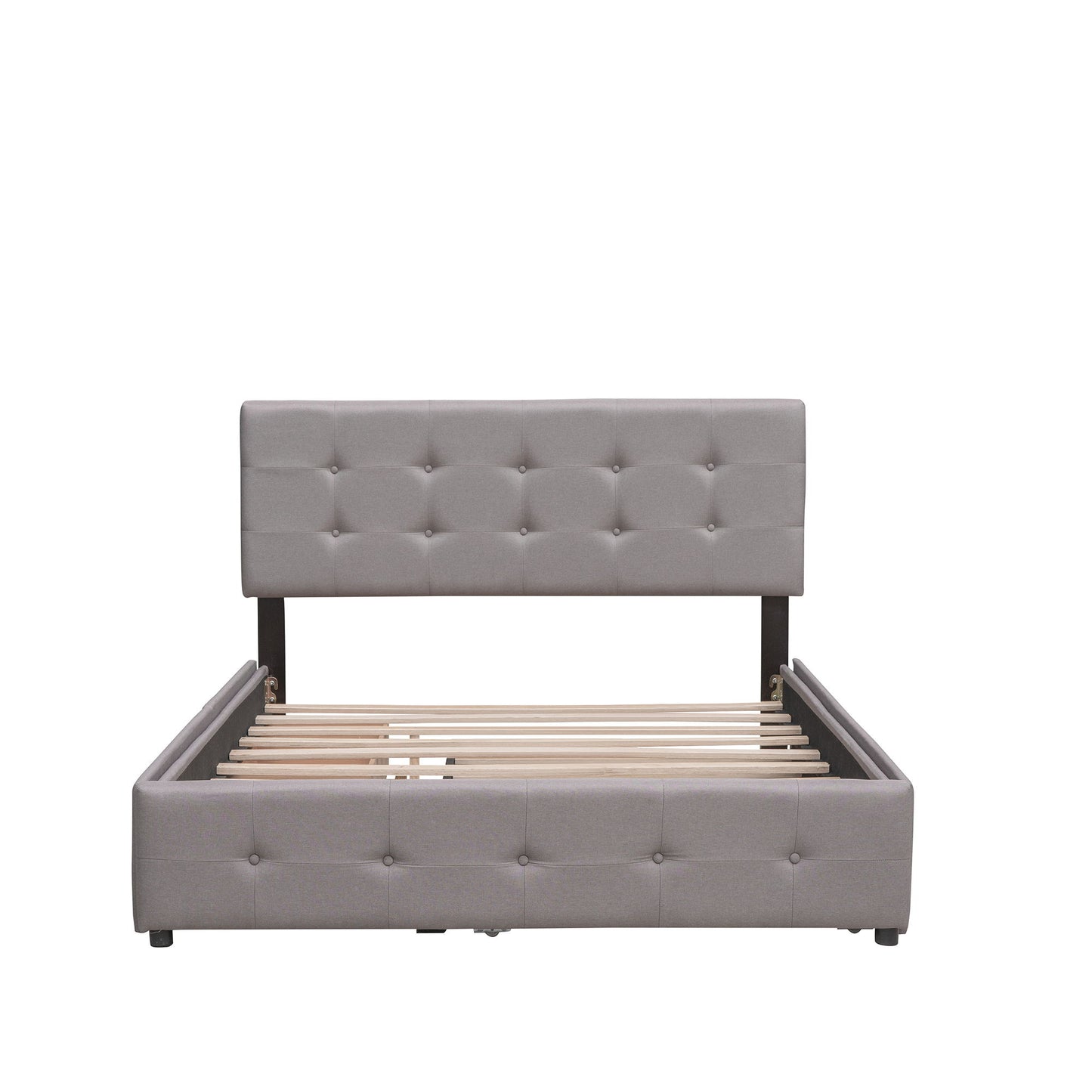 Queen Size Upholstered Platform Bed With 2 Drawers And 1 Twin Long Trundle - Light Gray