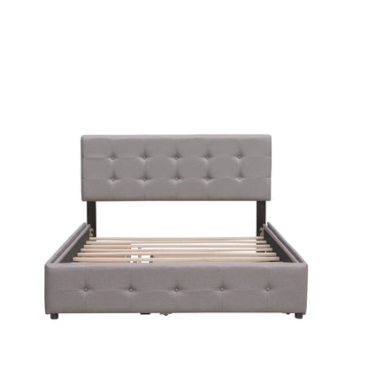 Queen Size Upholstered Platform Bed With 2 Drawers And 1 Twin Long Trundle - Light Gray
