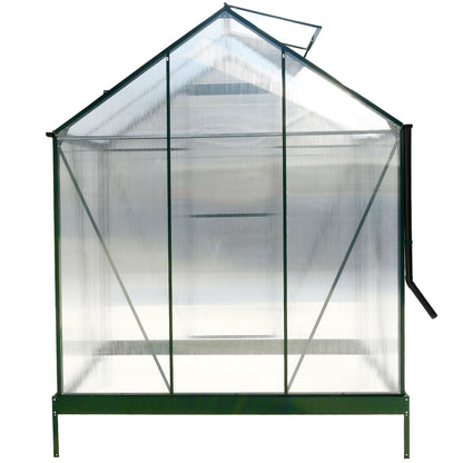 6.3'x4.2'x7' Polycarbonate Greenhouse, Heavy Duty Outdoor Aluminum Walk-In Green House Kit With Rain Gutter, Vent And Door For Backyard Garden - Green