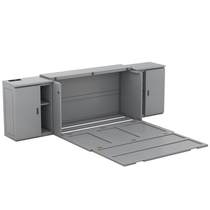 Queen Size Murphy Bed With Shelves, Cabinets And USB Ports - Gray