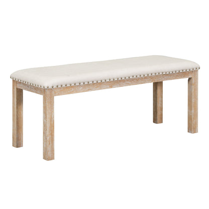 Topmax - 6 Piece Farmhouse Extendable Dining Table With Footrest, 4 Upholstered Dining Chairs And Dining Bench, Two 11" Removable Leaf - Natural / Beige