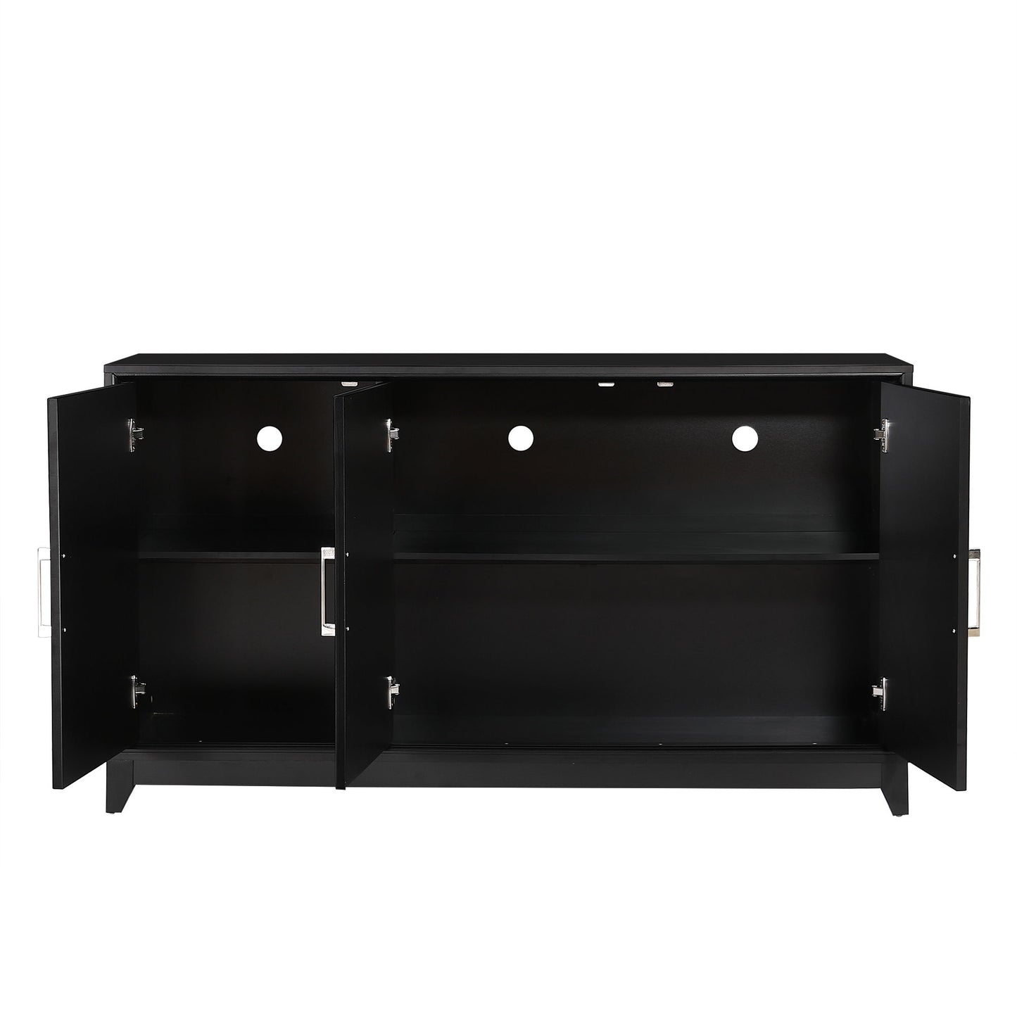 TV Stand For TVs Up To 65", Modern Entertainment Center Media Console Cabinet With 2 Spacious Storage Space, Solid Wood Legs For Living Room - Black