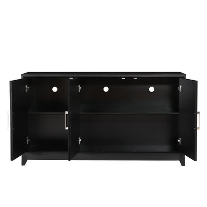 TV Stand For TVs Up To 65", Modern Entertainment Center Media Console Cabinet With 2 Spacious Storage Space, Solid Wood Legs For Living Room - Black