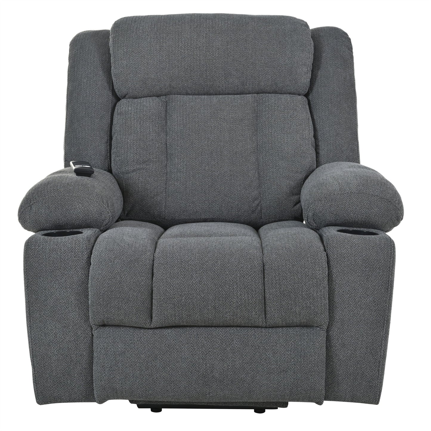 Power Lift Recliner Chair - Fabric Single Sofa With Extended Footrest, Remote Control, Cup Holders, And Side Pockets For Living Room Or Home Theater - Dark Gray