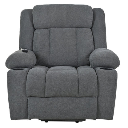 Power Lift Recliner Chair - Fabric Single Sofa With Extended Footrest, Remote Control, Cup Holders, And Side Pockets For Living Room Or Home Theater - Dark Gray