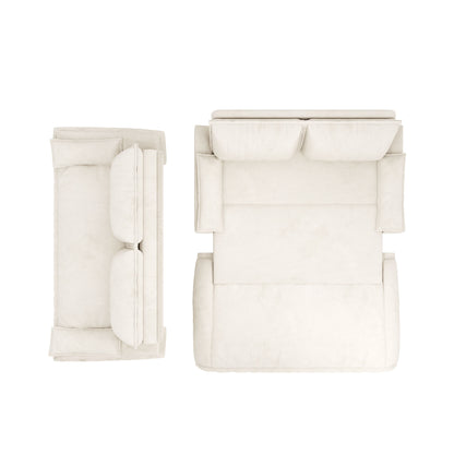 Queen Pull Out Sofa Bed, 3 In 1 Convertible Sleeper Sofa Multifunctional Velvet Loveseat Bed - Beige