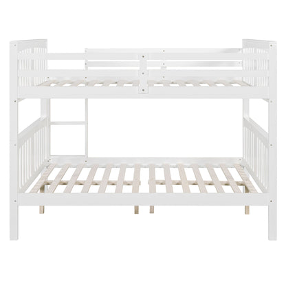 Full Over Full Bunk Bed With Ladder For Bedroom - White