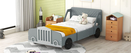 Twin Size Car Shaped Platform Bed With Wheels - Gray