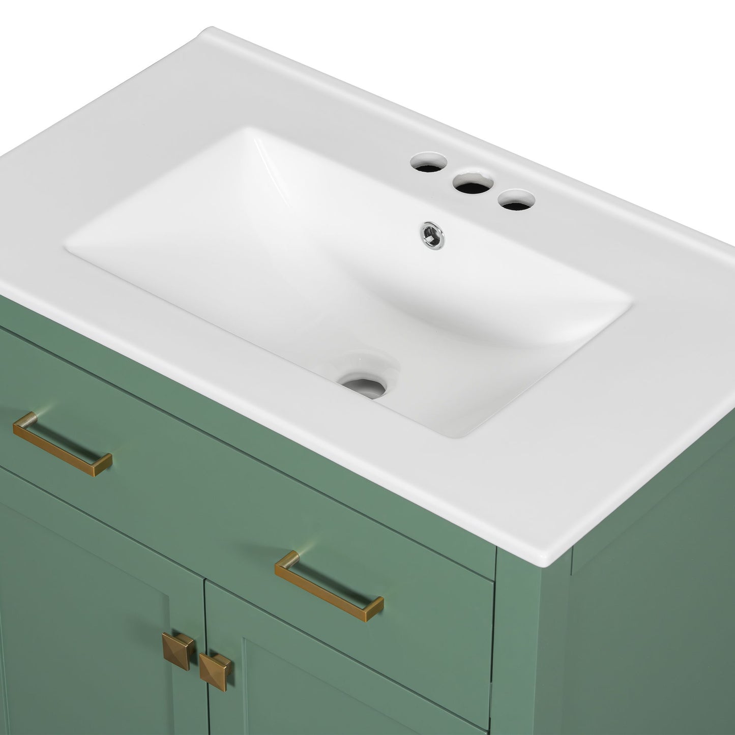 Bathroom Vanity With Ceramic Sink, Modern Single Bathroom Cabinet With 2 Doors And A Shelf, Soft Close Doors - Green