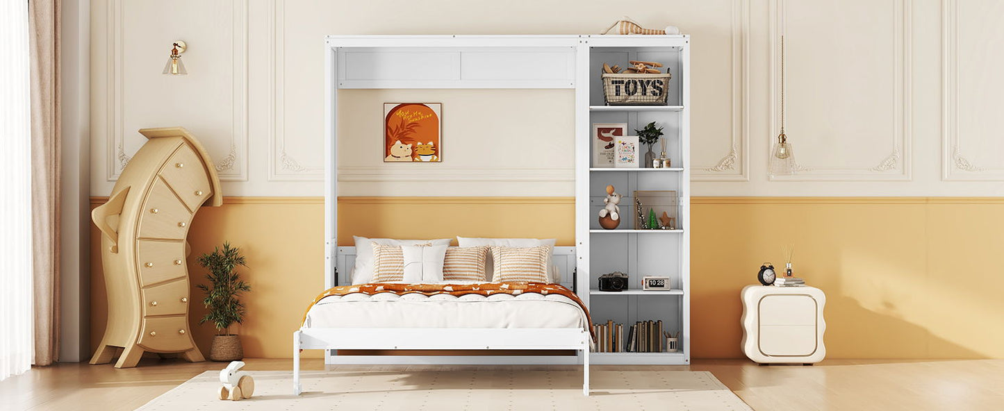 Full Size Murphy Wall Bed With Shelves - White