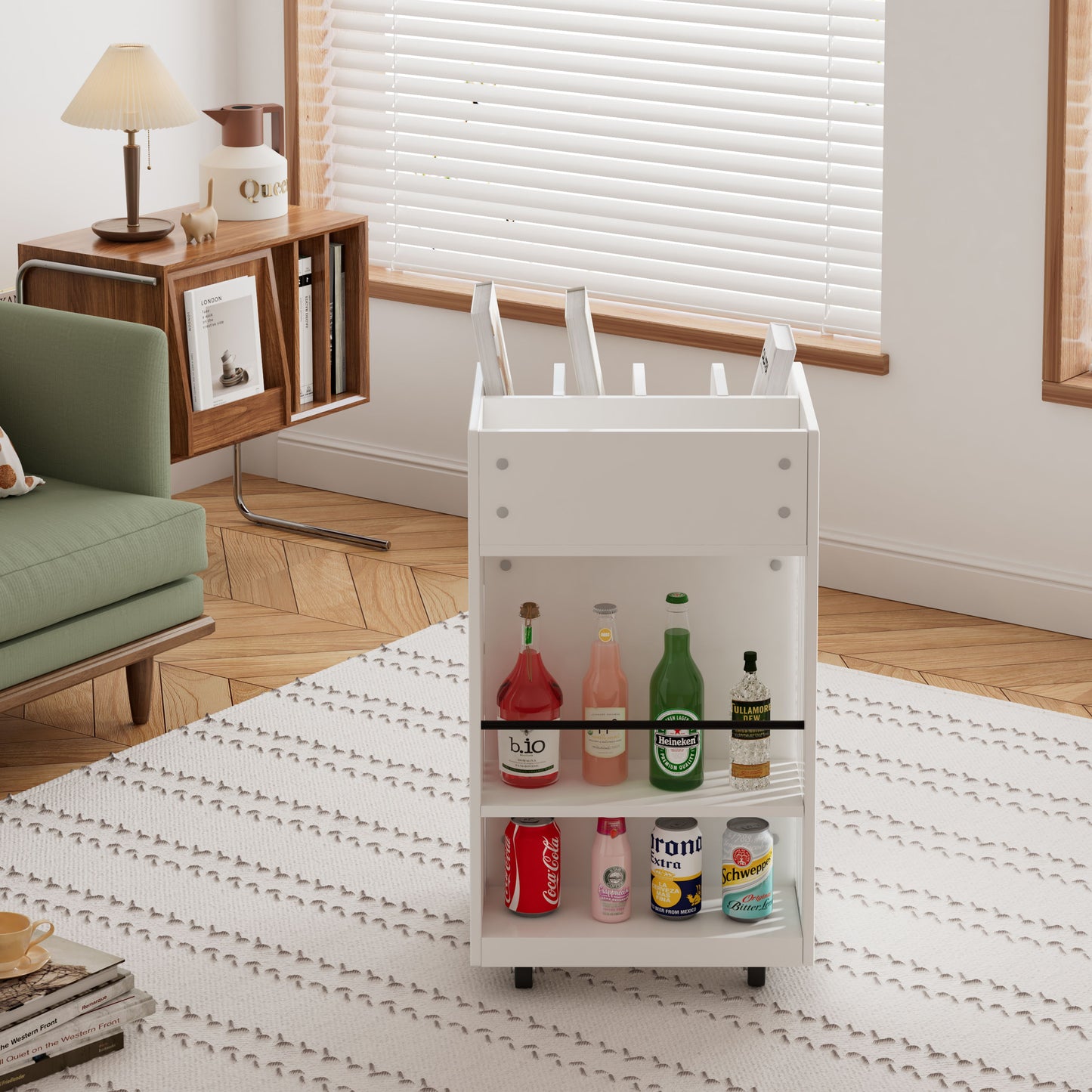 4 Tier Kitchen Island Cart With Spice Rack & Locking Casters, Simple Design Mobile Kitchen Storage Islands For Kitchen Living Room Bedroom - White