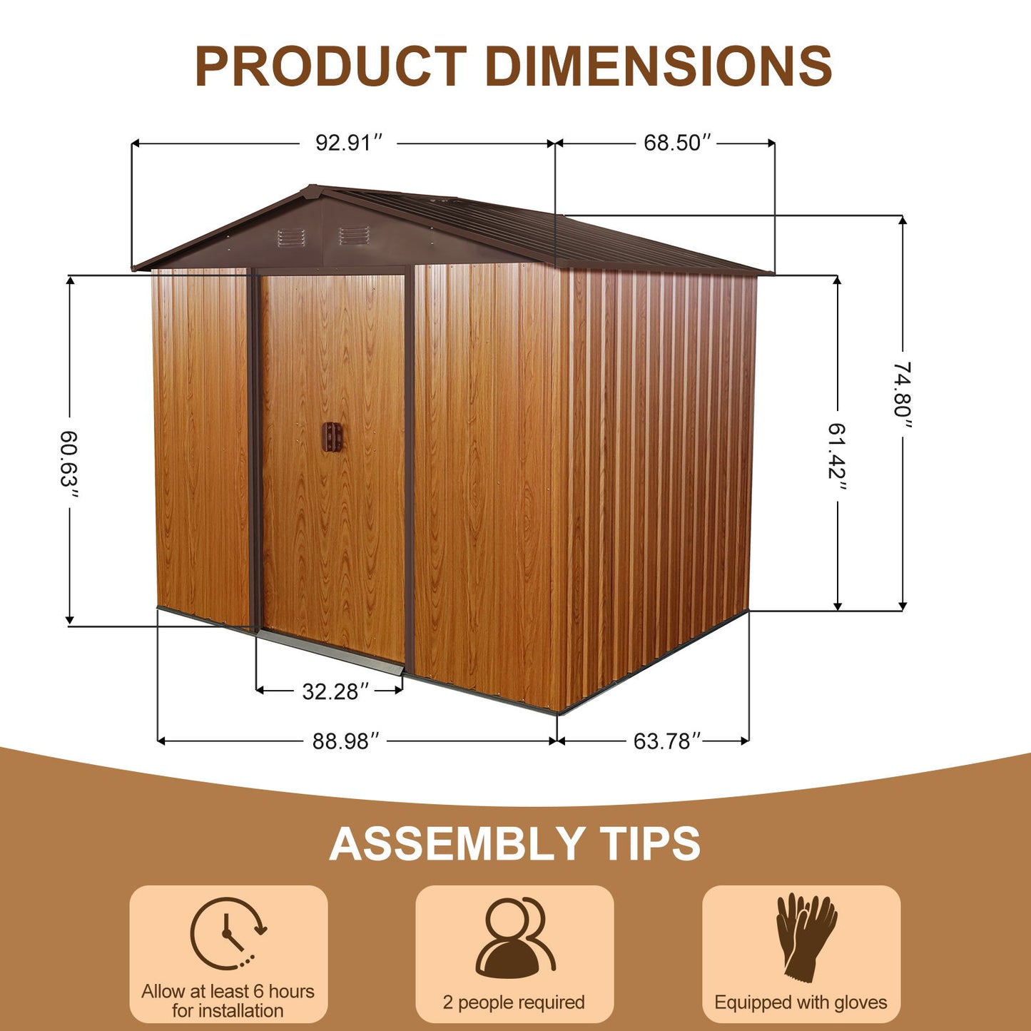 Outdoor Metal Storage Shed With Floor Base - Coffee
