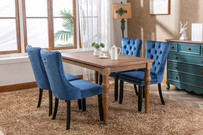 Nikki - Modern, High-End Tufted Solid Wood Contemporary Velvet Upholstered Dining Chair With Wood Legs Nailhead Trim (Set of 2) - Blue