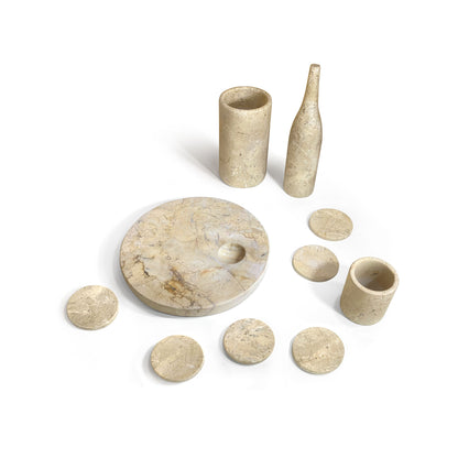 Luxury Natural Marble Dining Room Accessories Set, Genuine Marble, 10 Piece Set - Glod Yellow Beige