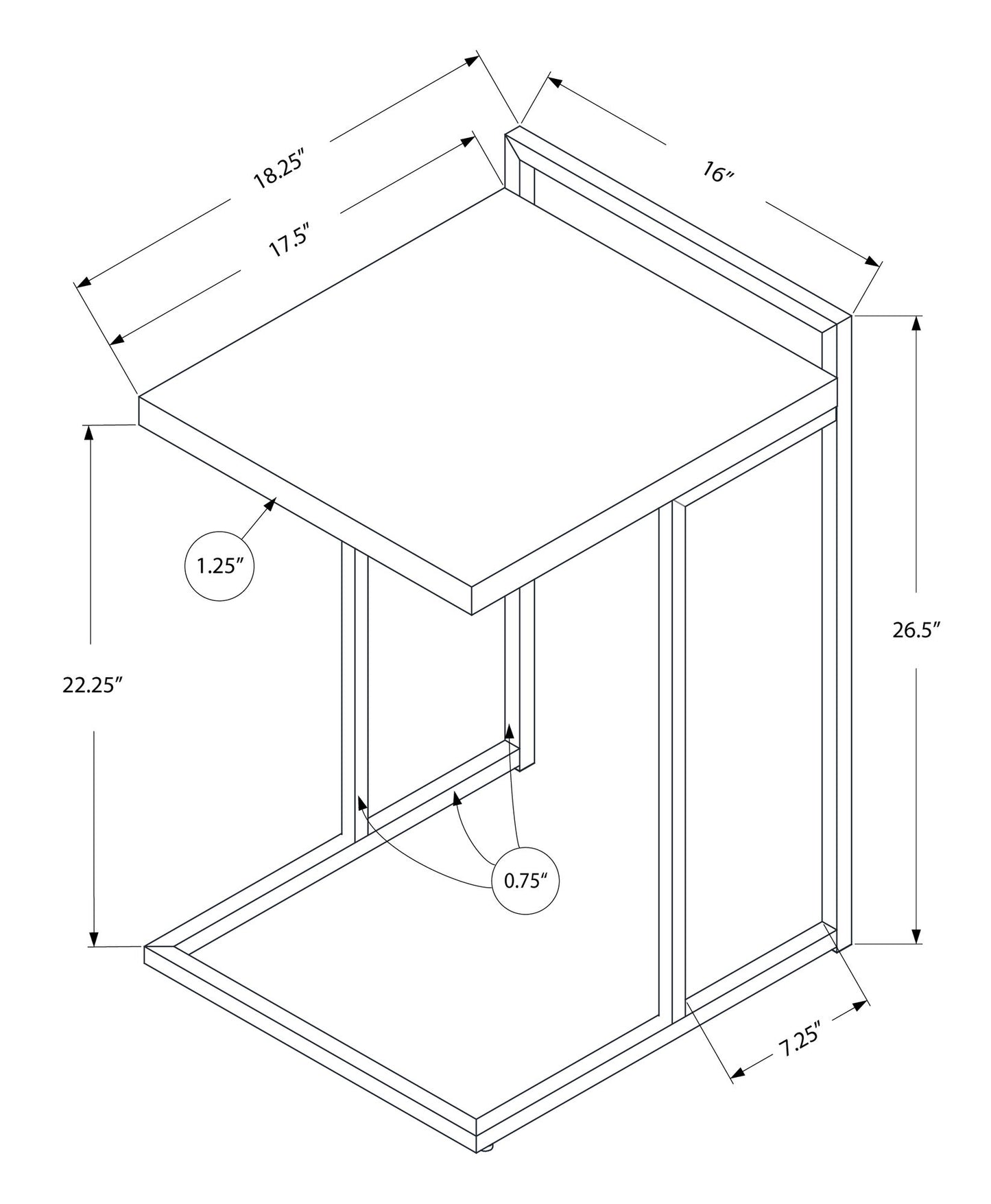Accent Table, C - Shaped, Modern - Black