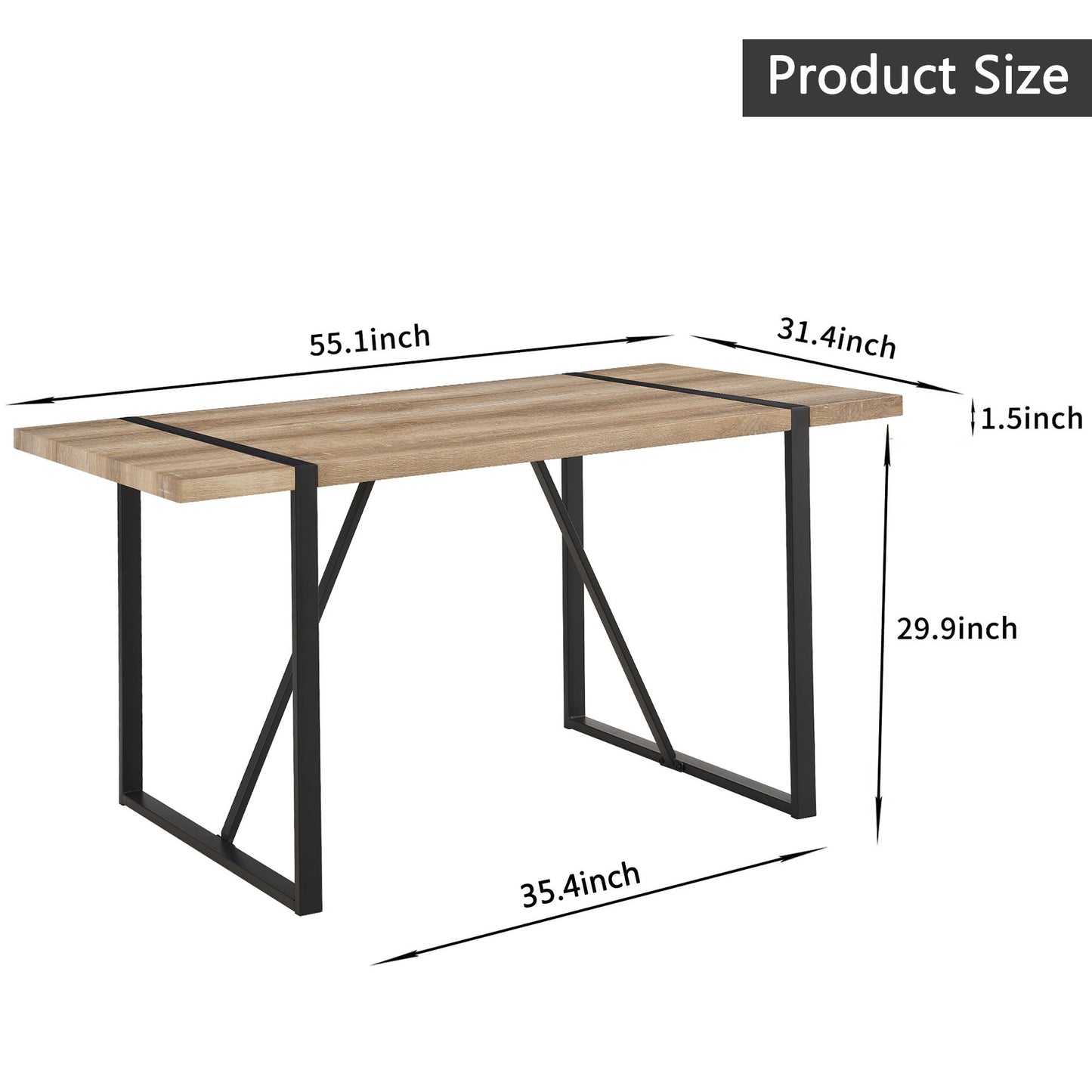 Modern Rustic Industrial Dining Table With Tabletop And Metal Legs For 4 6 Person - Wood
