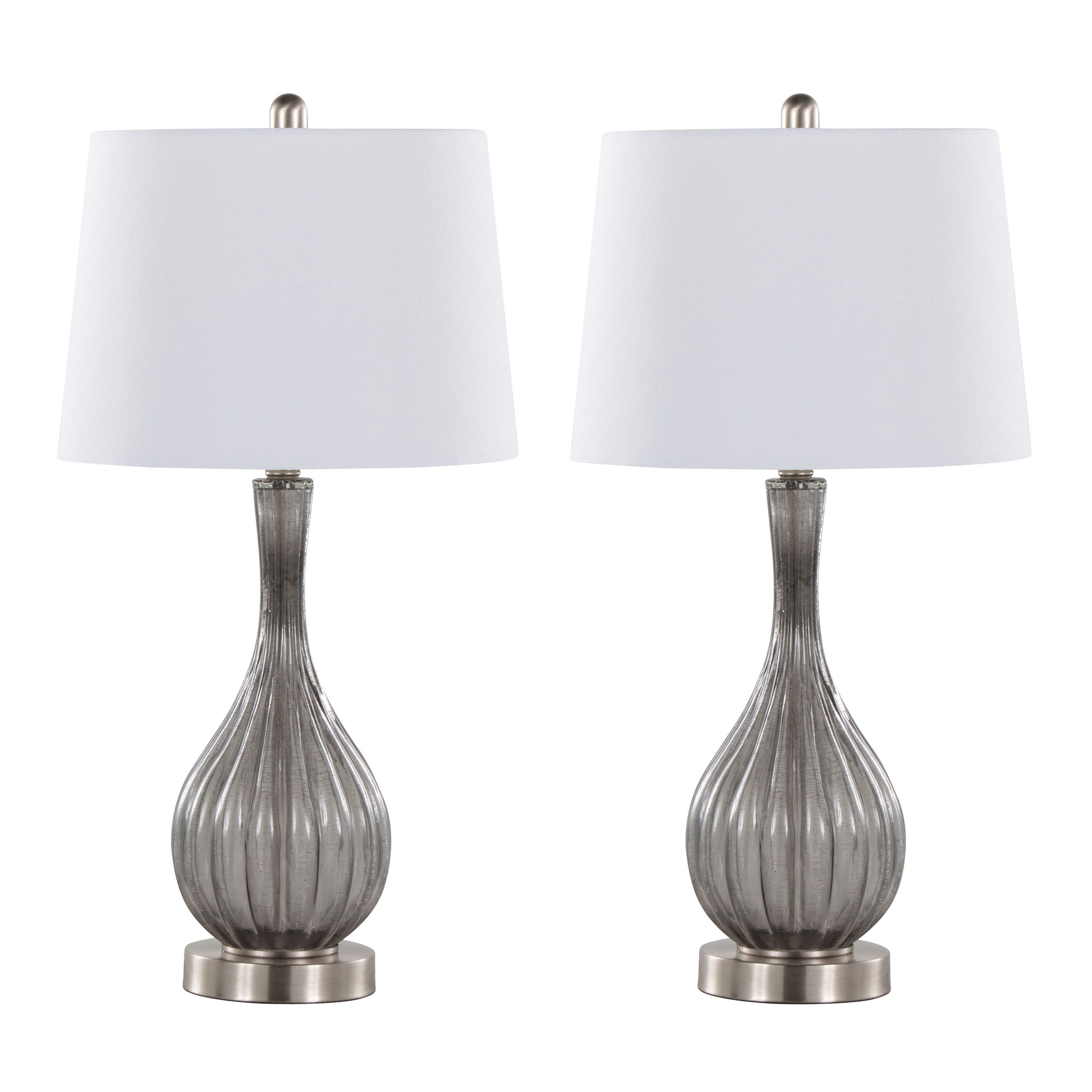Jenny - Contemporary Table Lamp (Set of 2) - Clear Smokey Crackle / Nickel / White