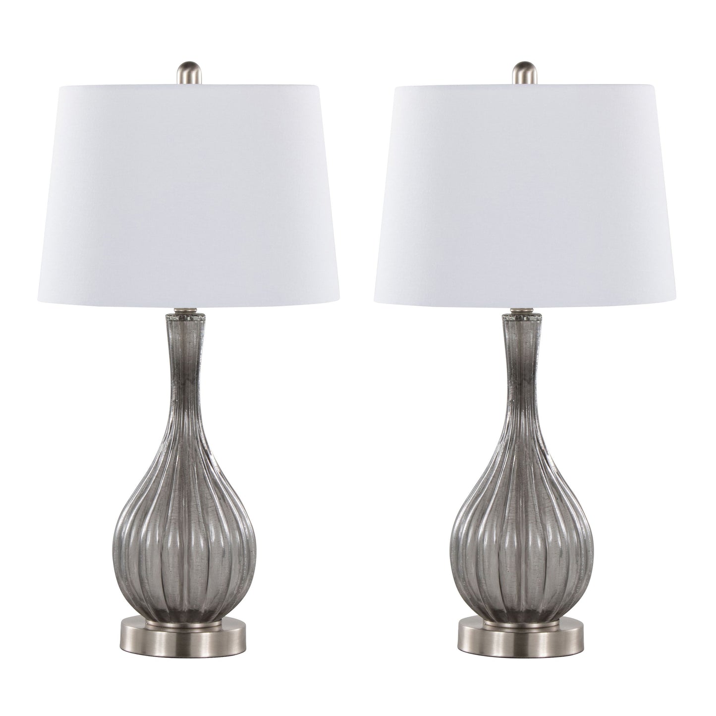 Jenny - Contemporary Table Lamp (Set of 2) - Clear Smokey Crackle / Nickel / White