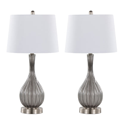 Jenny - Contemporary Table Lamp (Set of 2) - Clear Smokey Crackle / Nickel / White