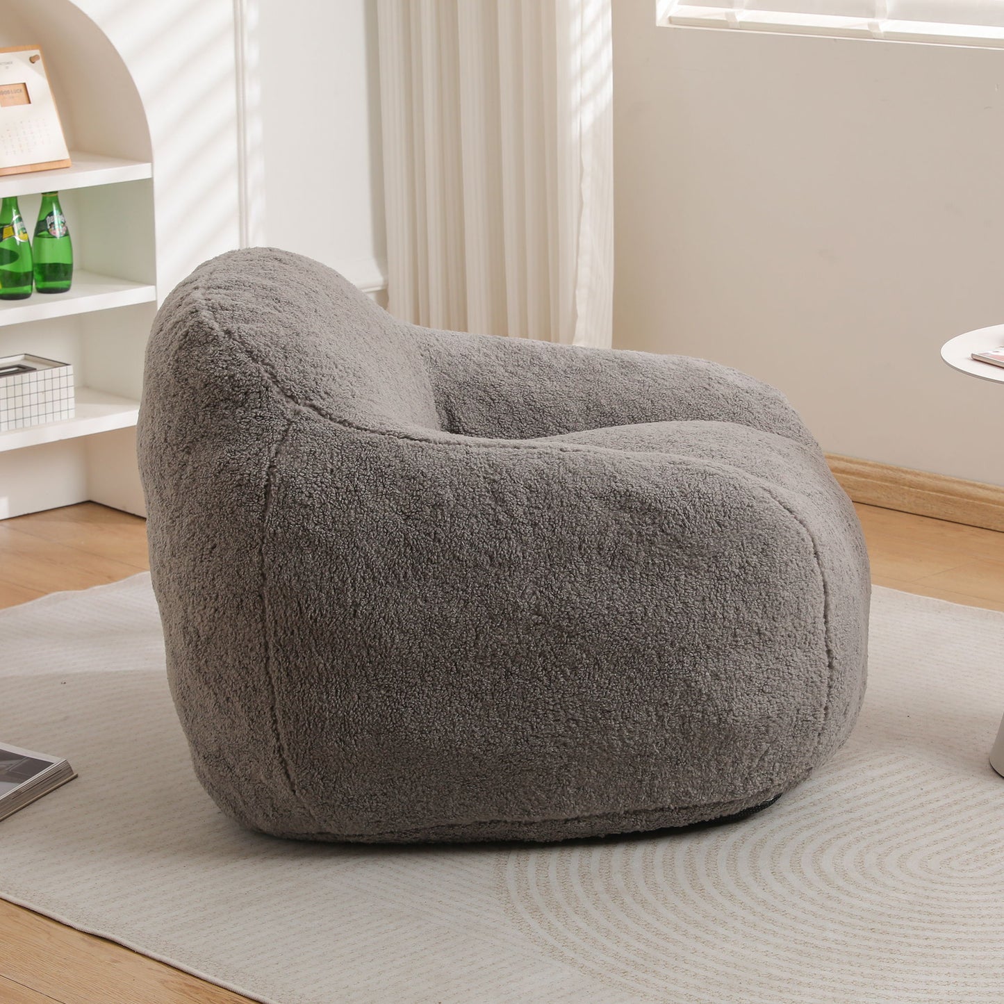 Giant Bean Bag Chair For Adults, Spacious Memory Foam Bean Bag Sofa With Armrests Teddy Fabric, Comfy Seating For Living Room Or Bedroom - Light Gray