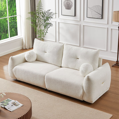 Lamb's Wool 2 Seater Cushion Sofa Comfortable Sofa For Living Room Bedroom And Other Casual Spaces Lamb's Wool Sofa With 2 Cushions And 2 Ball Pillows - White