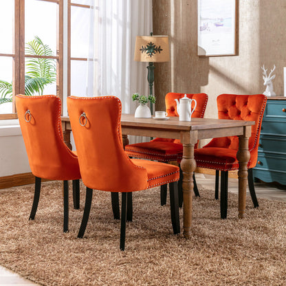 Nikki - Modern, High-End Tufted Solid Wood Contemporary Velvet Upholstered Dining Chair With Wood Legs Nailhead Trim (Set of 2) - Orange