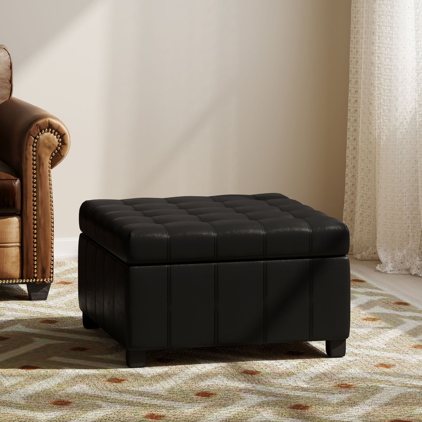 Storage Ottoman For Living Room, Bedroom - Black