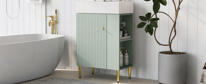 Bathroom Vanity, Combo Cabinet, Bathroom Storage Cabinet, Single Ceramic Sink, Right Side Storage - Green