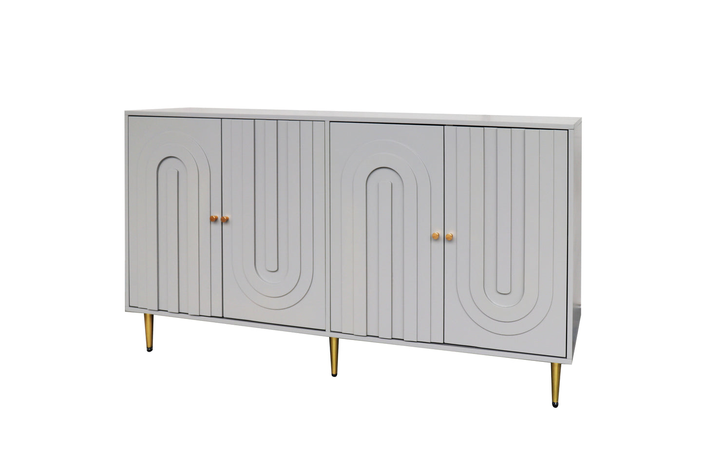 Modern Lacquered 4 Door Wooden Cabinet Sideboard Buffet Server Cabinet Storage Cabinet, For Living Room, Entryway, Hallway, Office, Kitchen And Dining Room - Gray