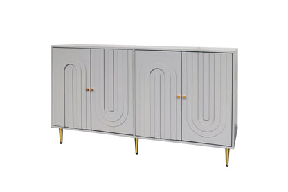 Modern Lacquered 4 Door Wooden Cabinet Sideboard Buffet Server Cabinet Storage Cabinet, For Living Room, Entryway, Hallway, Office, Kitchen And Dining Room - Gray