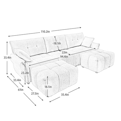 Elegant Textured 3 Seater Sofa Set With Ottoman And Throw Pillows Frame - Green
