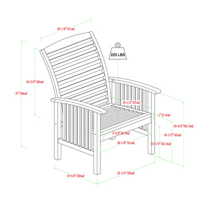 Modern 2 Piece Slat Back Patio Chairs With Cushions - Dark Brown