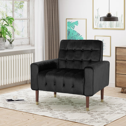 Comfy Arm Chair With Tufted Back, Modern For Living Room, Bedroom And Study - Black