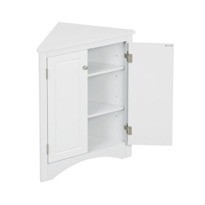 Triangle Bathroom Storage Cabinet With Adjustable Shelves, Freestanding Floor Cabinet For Home Kitchen - White