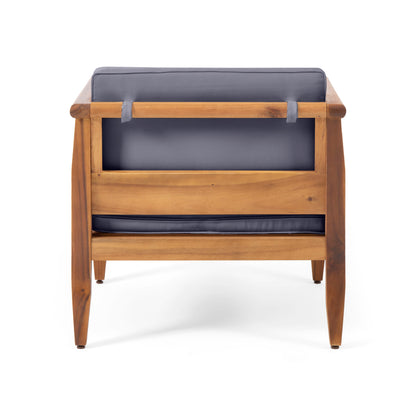 Outdoor Club Chair With Recessed Arms And Cushions - Dark Gray / Teak