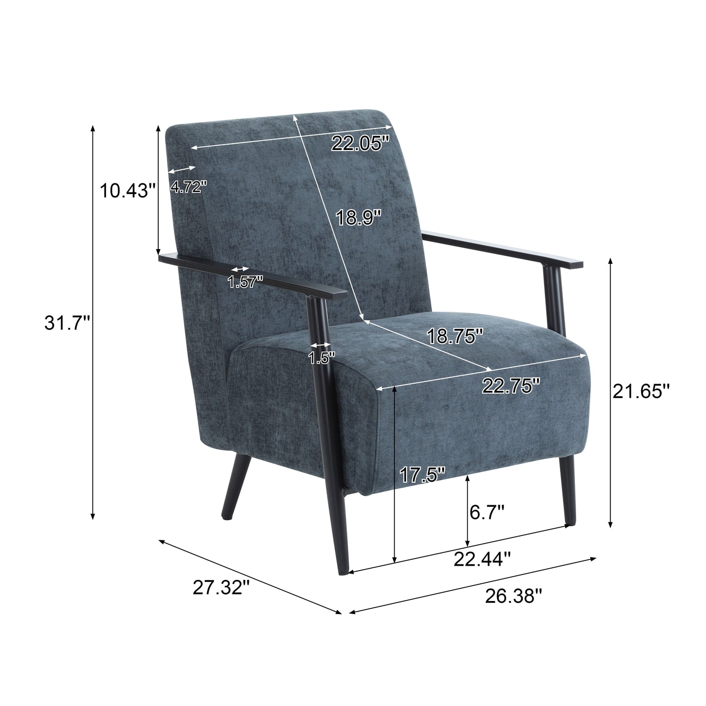 Modern Lounge Chair With Polyester Upholstery And Sturdy Metal Frame - Blue Gray