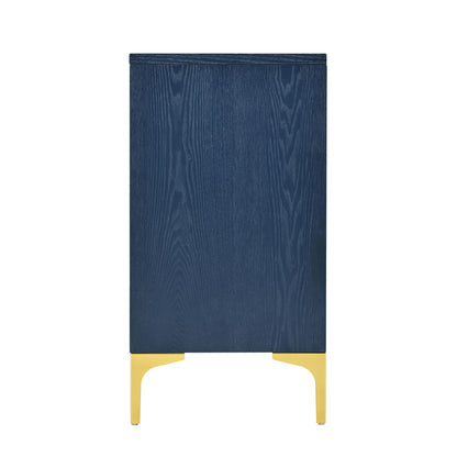 Modern 4 Door Sideboard With Creative Carved Surface And Adjustable Shelves - Light Blue