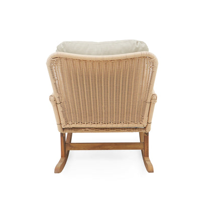Contemporary Minimalist Wicker Rocking Chair With Soft Polyester Cushions And Wooden Frame - Beige