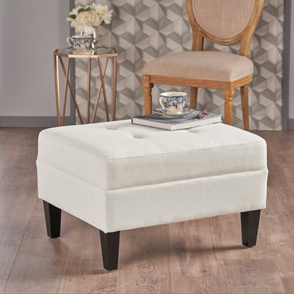 Ottoman With Birch Wood Legs And Cushioned Top For Comfort - Ivory