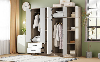 6 Door Wardrobe With Shelves And Drawers - Natural