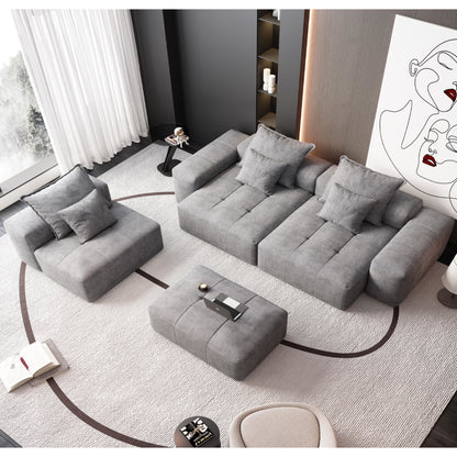 Modern Oversized Modular Sectional Sofa, Sparkling Fabric Soft Cushion Sofa With 6 Pillows, 6 Pieces Diy Combination Tufted Sofa, No Assembly Required - Gray