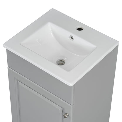 Bathroom Vanity With Sink, Vanity Cabinet With Door Shelf And Adjustable Shelf - Gray