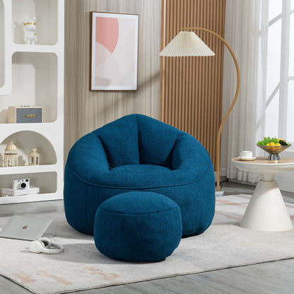 Bedding Bean Bag Sofa Chair High Pressure Foam Bean Bag Chair Adult Material With Padded Foam Padding Compressed Bean Bag With Footrest - Blue