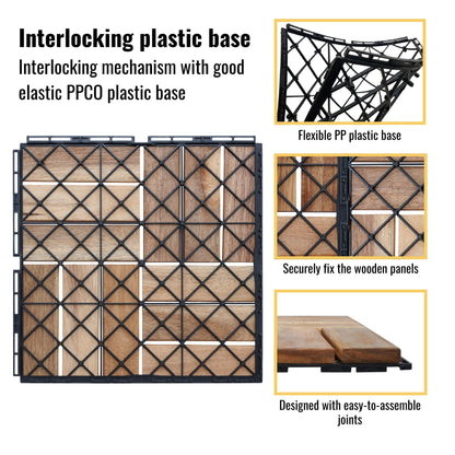 20 Piece Interlocking Deck Tiles Checker Pattern, Square Acacia Hardwood Outdoor Flooring For Patio, Bancony, Pool Side - Yellow